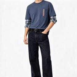 BURBERRY 男式圆领套头条纹刺绣时尚休闲短袖T恤