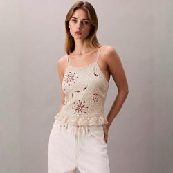 ZARA 刺绣钩花吊带背心短款露背上衣