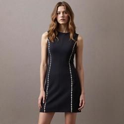 EMPORIO ARMANI 女式夏季黑色气质简约百搭无袖连衣裙