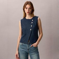 ZARA 气质通勤休闲亚麻无袖短款女式马夹