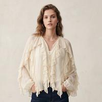 Massimo Dutti 荷叶边v领衬衫法式浪漫风宽松飘逸上衣