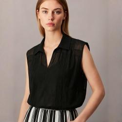 ZARA 压褶无袖衬衫宽松翻领微透气质上衣