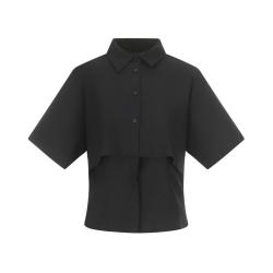 ZARA 简约个性黑色翻领休闲百搭亚麻短袖女式衬衫