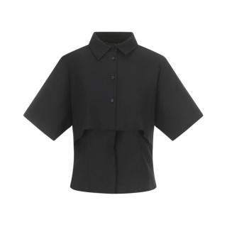 限尺码：ZARA 简约个性黑色翻领休闲百搭亚麻短袖女式衬衫