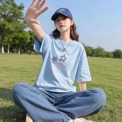 雪中飞 纯棉短袖t恤女2026新品夏季宽松慵懒感套头上衣
