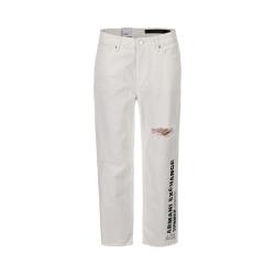 Armani Exchange 女士刺绣LOGO纯棉透气毛边直筒休闲牛仔长裤