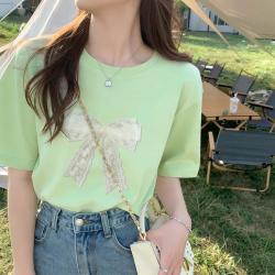 雪中飞 短袖T恤女2026春夏绝美单穿韩系设计感小上衣