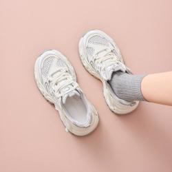 千百度 厚底潮流百搭老爹鞋女真皮鞋垫网面透气休闲鞋