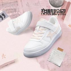 特步 轻便舒适软底耐磨透气女中大童秋季魔术贴休闲板鞋
