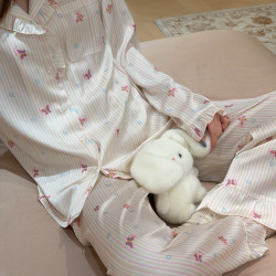 仲夏密码夏季新款粉彩风甜美百搭冰丝睡衣家居服套装