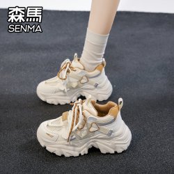 森馬 森马网红超火女鞋夏季透气网面运动休闲跑步厚底增高小白老爹潮鞋