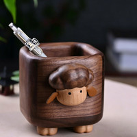 木易 实木质摆件创意卡通木雕玩偶小动物桌面可爱七夕女生生日礼物 胡桃木12.8*10*10cm