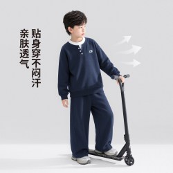 ZOSEE 男童休闲套装儿童假两件卫衣裤子两件套春秋装2026新款春秋装 藏青色 110 cm