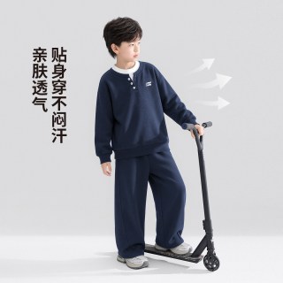ZOSEE 男童休闲套装儿童假两件卫衣裤子两件套春秋装2026新款春秋装 藏青色 110 cm