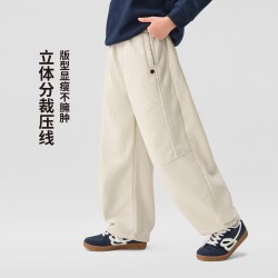 ZOSEE 童装男童加绒裤子秋冬款2026新款儿童一体绒灯芯绒保暖弯刀裤 灰色 110 cm