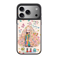 NACIEY彩发女孩鎏金不沾粘指纹手机壳iPhone17pro max苹果手机壳黑色边框手机壳好看潮流彩发女孩
