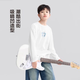 ZOSEE 男童长袖T恤儿童纯棉打底衫2026新款男孩大童A类秋装夜光上衣 白色 110 cm
