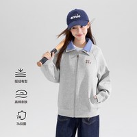 ZOSEE 童装女童外套2026新款秋装儿童格纹衬衫领休闲学院风洋气上衣 浅花灰 120 cm