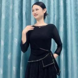 飘带春秋季交谊舞女士点帕斯舞上衣广场舞服装跳舞衣新款舞蹈服