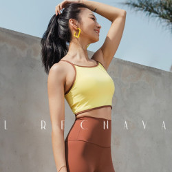 LRECNAVA芮柯纳未 撞色细肩带外穿显瘦带胸垫运动健身瑜伽背心