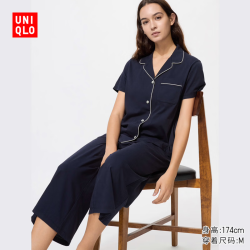 优衣库 AIRism棉混纺睡衣/短袖/七分裤女装起居服482653 69 藏青色 M