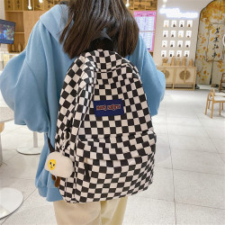 奇咔洛 书包女初中生小学生大学生大容量原宿ins风背包棋盘格双肩包潮