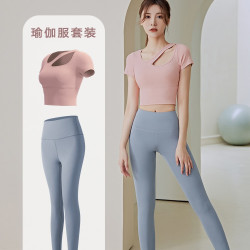 卡瓦杰 健身服女短袖夏薄款瑜伽套装透气专业显瘦跑步t恤