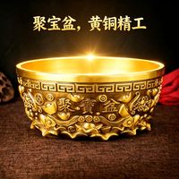 20.5高档黄铜沈万三聚宝盆送礼开业公司前台收银居家装饰摆件