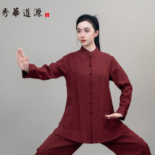 秀华道源方领小扣套装太极服男女秋冬保暖加绒款太极拳练功服新款