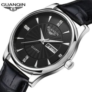 GUANQIN 正品冠琴手表男防水夜光双日历高档帅气简约超薄品牌真品石英腕表