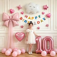 寻年味 ins风女童生日装饰网纱蝴蝶结气球宝宝6周岁拉旗云朵气球背景布置