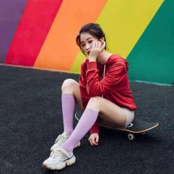 秋冬日系纯色长筒袜糖果色女潮ins长袜简约百搭及膝女运动袜
