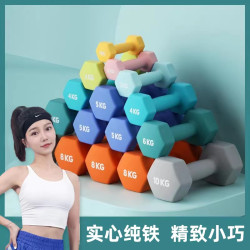 纯铁小哑铃健身器材六角实心彩色磨砂家用塑形锻炼