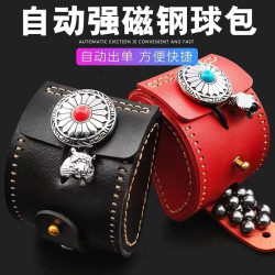 弹弓钢珠包子弹包牛皮真皮手工腰包户外专用弹工配件工具强磁挂坠
