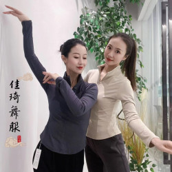 中国现代舞休闲长袖显瘦时尚领口拉链修身打底弹力上衣
