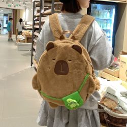 卡皮巴拉毛绒双肩包女新款百搭可爱卡通玩偶包轻便水豚小书包