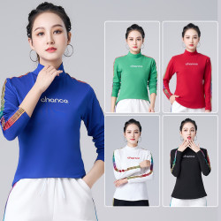 秋冬新款立领长袖显瘦时尚打底衫运动健身操跳舞女广场舞加绒上衣