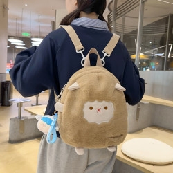 秋冬毛绒双肩包女2023可爱小羊软妹百搭迷你书包丑萌两用小背包