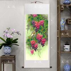 150*60葡萄硕果累累客厅餐厅玄关书房茶室装裱卷轴高档挂画