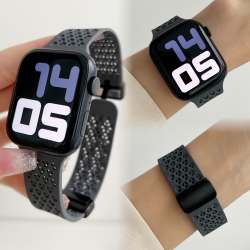 适用AppleWatchS9/8/7/6/5/ultra表带空气硅胶磁吸扣金属卡扣表带