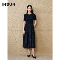 恩裳 夏季褶皱肌理针织拼接连衣裙