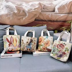 新款帆布包双面金丝提花绣手拎包迷你手机包女包夏天外出手提小包