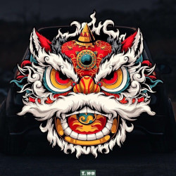 专颖 中国国潮醒狮车贴车身贴招财招福划痕遮挡贴纸电动车个性装饰贴画