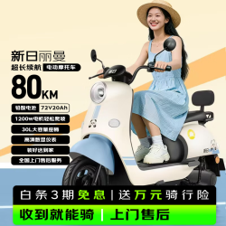 新日 电动摩托车丽曼续航100km 1200W电机前后液压减震30L超大座桶家用代步车 彩椰蓝