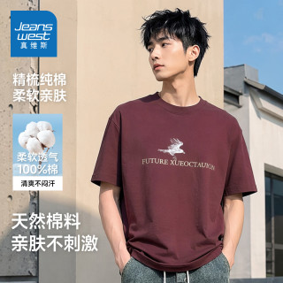 真维斯 男装夏季款美式潮流百搭字母多图印花时尚休闲短袖T恤上衣潮NXP 173E05红色2200 XL