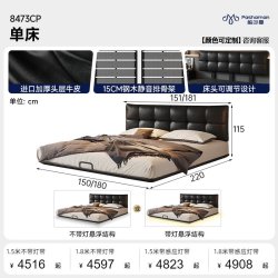 帕沙曼 华夫格床真皮悬浮床1.8*2米双人床现代简约主卧大床铁架床