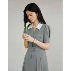 自巧 小个子休闲西装连衣裙女设计感2026新款夏季长短款气质百褶裙