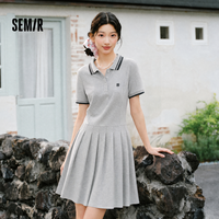 森马 连衣裙女夏季撞色polo领短裙字母休闲显瘦运动风学院风百褶裙