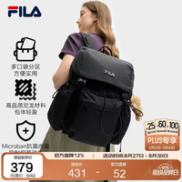 FILA 杨幂同款FILA斐乐背包2025夏季时尚双肩包书包通勤电脑包 正黑色-BK