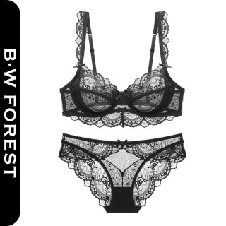 B·WFOREST BWFOREST蕾丝性感内衣女内裤套装超薄款无痕大胸显小胸罩性感文胸